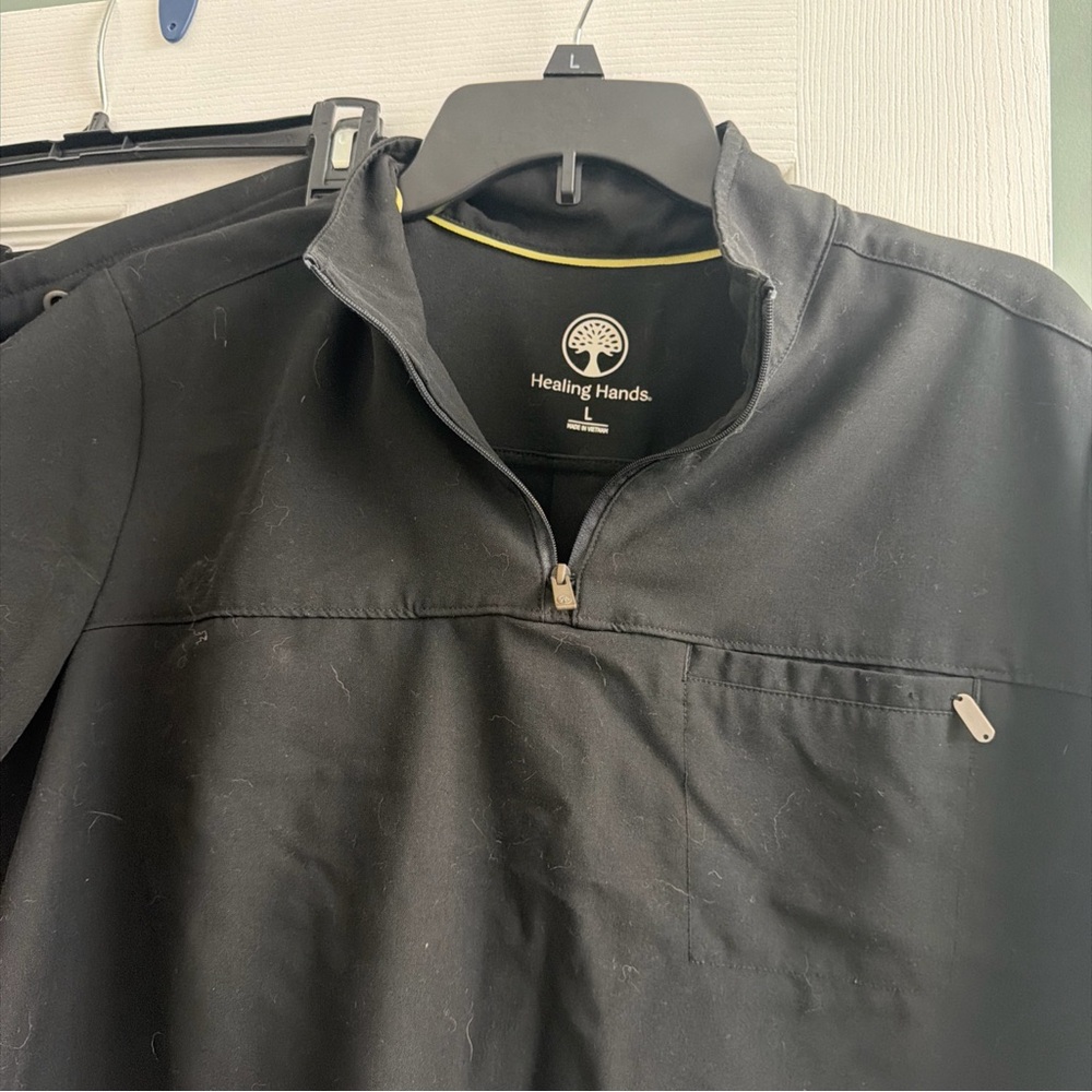 healing hands Black womens  Lightweight Quarter-Zip Work shirt with matching pan